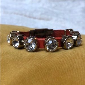 Express Orange Leather Rhinestone & Gold Bracelet